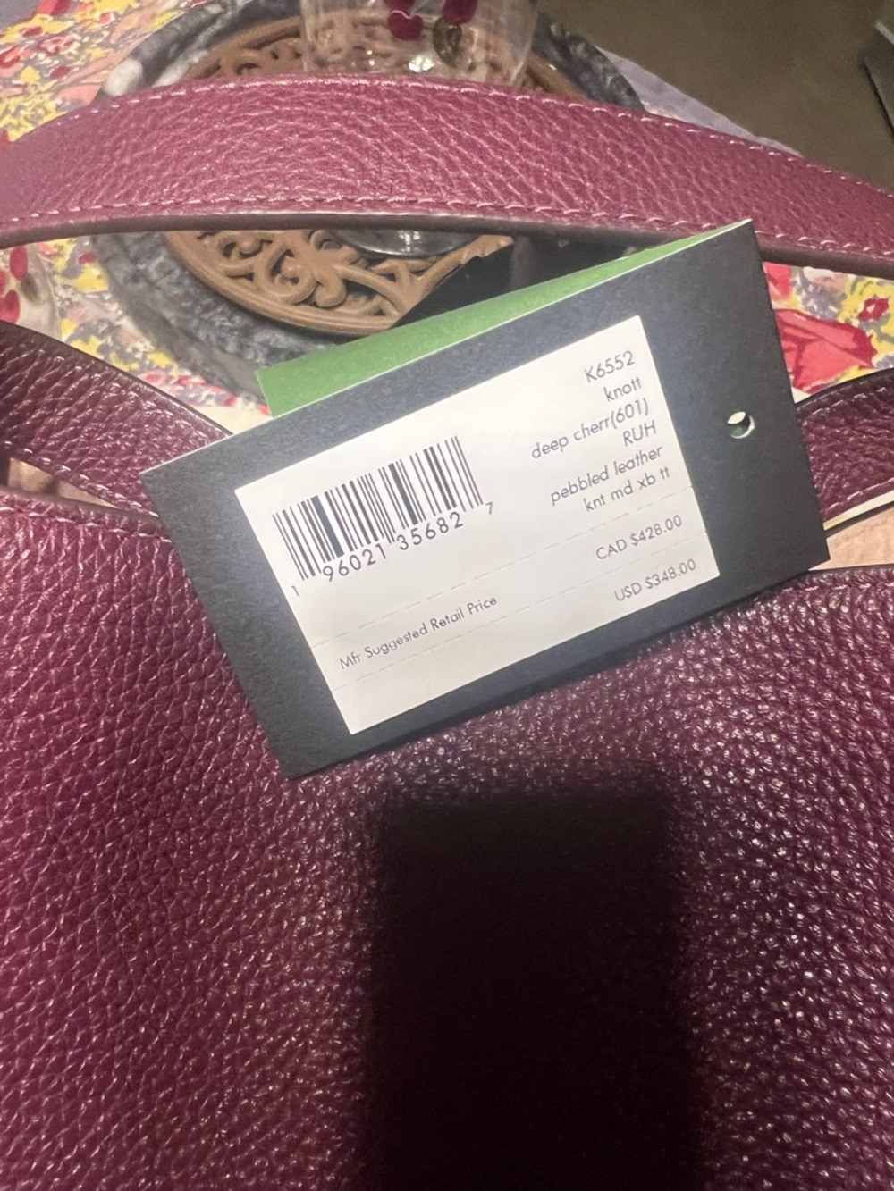 kate spade Pebbled Leather Carryall Bag in Deep Cherry. - Picture 4 of 9